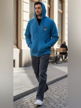 Obey Propaganda Blue Striped Zip Hoodie Jacket Men's XL Streetwear